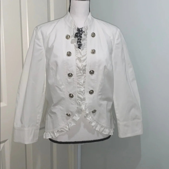 INC International Concepts Jackets & Blazers - INC white Military Ruffled Jacket PL
